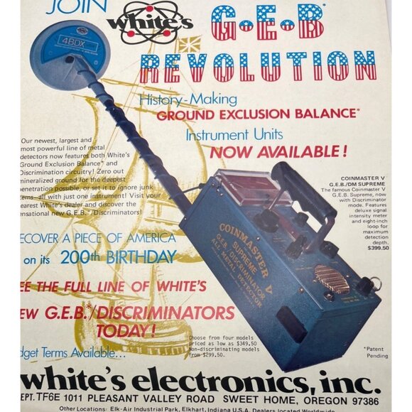 Coinmaster V Metal Detector Print Ad Vtg 70s Whites Electronics Sweet Home OR - Picture 4 of 6